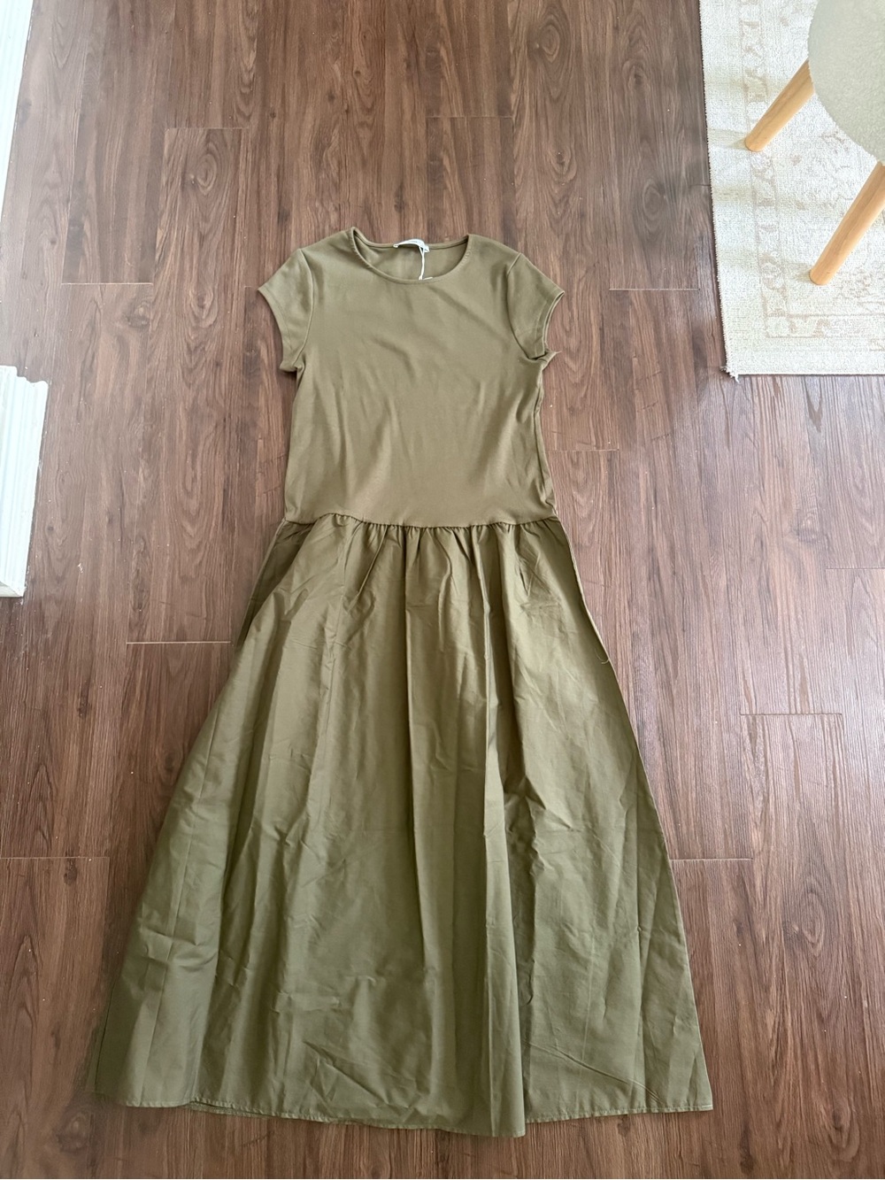 Mango Olive Green Short-Sleeve Midi Dress